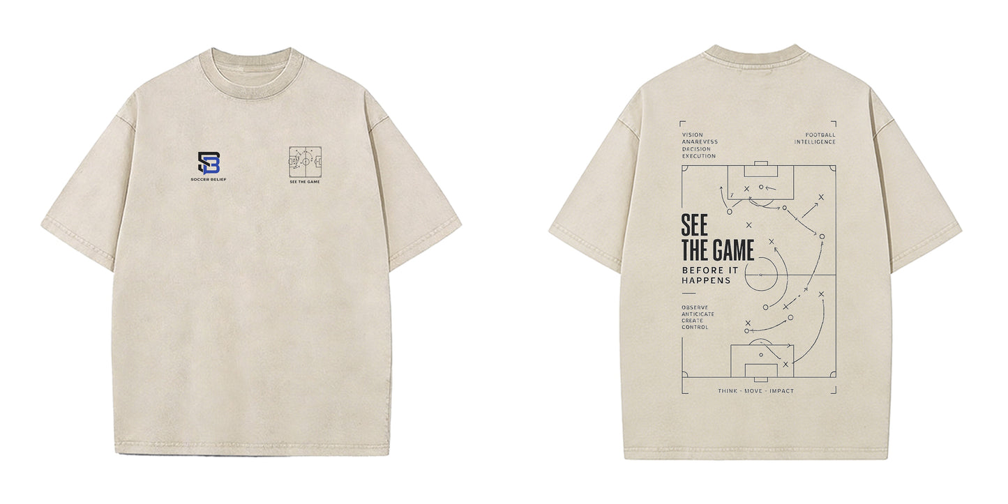 Football Tactics Heavyweight Washed T-Shirt 240g Combed Cotton Oversized Unisex Football Streetwear Original Design