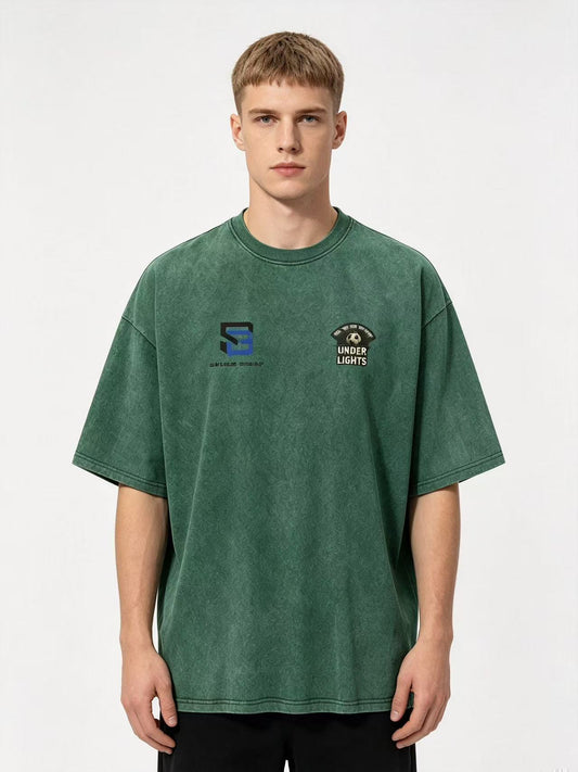 Football Night Under The Spotlight T-Shirt Heavyweight Washed Tee 240g Combed Cotton Oversized Fit Unisex Original Design