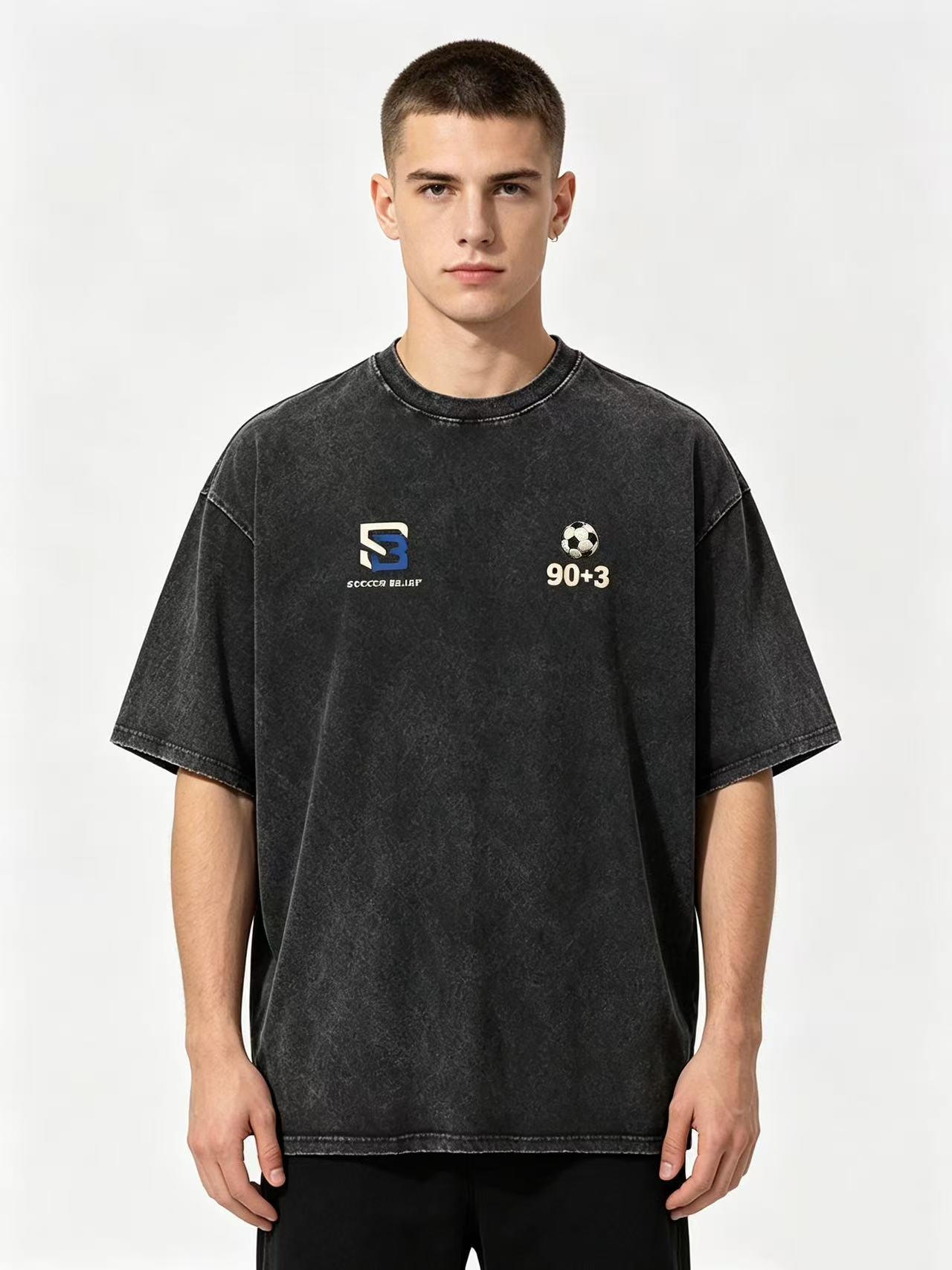 90+3 Stoppage Time Belief T-Shirt 240g Heavyweight Combed Cotton Vintage Washed Tee Unisex Football Streetwear