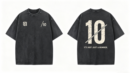 Front and back views of Black oversized T-shirt with number 10 back graphic