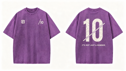 Front and back views of Purple oversized T-shirt with number 10 back graphic
