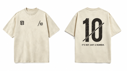 Front and back views of Cream oversized T-shirt with number 10 back graphic