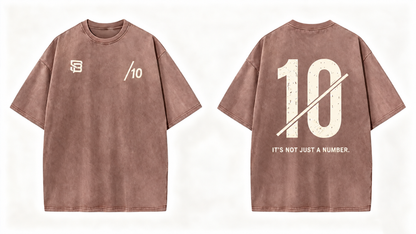 Front and back views of Brown oversized T-shirt with number 10 back graphic