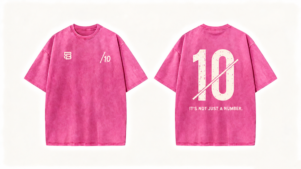 Front and back views of Pink oversized T-shirt with number 10 back graphic