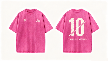 Front and back views of Pink oversized T-shirt with number 10 back graphic