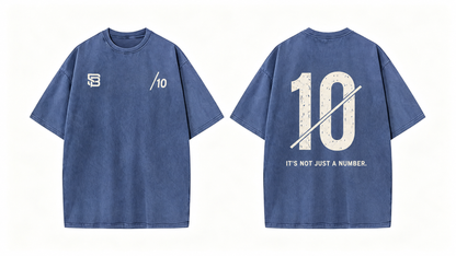 Front and back views of Vintage Blue oversized T-shirt with number 10 back graphic