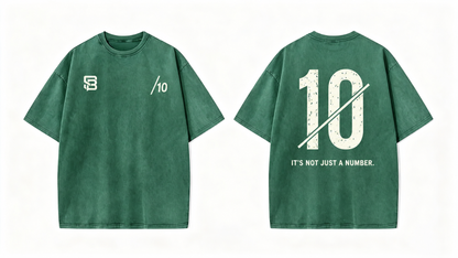 Front and back views of Dark Green oversized T-shirt with number 10 back graphic