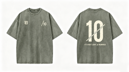 Front and back views of Olive Green oversized T-shirt with number 10 back graphic