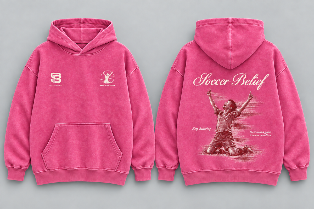 Keep Believing — Washed Oversized Hoodie in Rose, front and back views